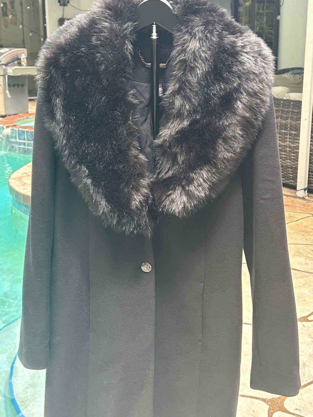 White House Black Market Black Faux Fur-Collar Trench Coat
